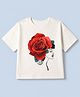 Vitamins 100% Cotton Knit Round Neck Boxy Fit Rose Printed Half Sleeves T-Shirt - Off White