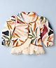 Vitamins 100% Cotton Woven Three Fourth Sleeves Koti Style Collared Top with Leaf Print & Frill Details - Off White