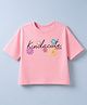 Vitamins Cotton Knit Half Sleeves Boxy Fit Round Neck Regular T-Shirt With Text & Animal Embroidery - Neon Pink