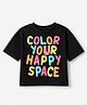 Vitamins 100% Cotton Knit Boxy Fit Round Neck Half Sleeves T-Shirt With Text Print - Black