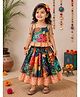 TINY MINY MEE Cotton Rayon Woven Sleeveless Floral Printed Lace Embellished Lehenga Choli Set - Green
