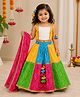 Tiny Miny Mee Cotton Woven Sleeveless Bandhani Printed & Gota Lace Embellished Lehenga Choli & Dupatta Set - Yellow & White