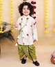 KID1 Cotton Woven Full Sleeves Mor Pankh Motif Printed Kurta & Dhoti Set - Olive Green