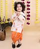 KID1 Cotton Woven Full Sleeves Mor Pankh Motif Printed Kurta & Dhoti Set - Orange