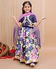 KID1 Blended Woven Floral Printed Lehenga & Choli With Half Sleeves Jacket & Dupatta Set - Navy Blue