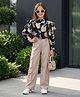 Cutiekins Woven Full Sleeves Floral Printed Ruffle Detailed Top & Pants Set - Black & Beige