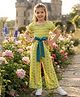 Cutiekins Woven Half Puffed Sleeves Floral Printed Bow Applique Detailed Jumpsuit - Yellow & Green