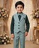 Rikidoos Cotton Woven Three Piece Solid Party Suit With Bow - Green