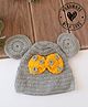 Woonie Knit Ears & Bow Applique Detailed Hand Knitted Cap - Grey - Circumference - 32.5 Cm