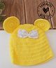 Woonie Knit Ears & Bow Applique Detailed Hand Knitted Cap - Yellow - Circumference - 32.5 Cm
