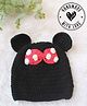 Woonie Knit Ears & Bow Applique Detailed Hand Knitted Cap - Black - Circumference - 30 Cm