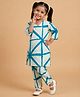 The Mom Store Cotton Woven Three Fourth Sleeves Tie Dye Kurti & Pants Set - White & Aqua Blue