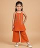 The Mom Store Cotton Woven Sleeveless Floral Embroidered Kurti & Palazzo Set - Rust Orange