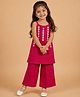 The Mom Store Cotton Woven Sleeveless Floral Embroidered Kurti & Palazzo Set - Dark Pink