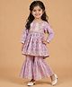 The Mom Store Cotton Woven Full Sleeves Floral Printed Coordinating Kurti & Sharara Set - Purple