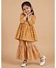 The Mom Store Cotton Woven Full Sleeves Floral Printed Coordinating Kurti & Sharara Set - Mustard