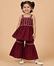 The Mom Store Cotton Woven Sleeveless Abstract Embroidered Kurti & Sharara Set - Wine