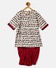 StyloBug Cotton Woven Half Sleeves Camel Printed Angrakha Style Kurta & Dhoti Set - Off White