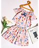 StyloBug Woven Cold Shoulder Sleeves Floral Printed Coordinating Top & Skirt Set - Pink