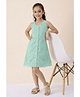 StyloBug Cotton Woven Sleeveless Schiffli Embroidered Dress - Olive