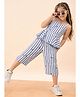 StyloBug Rayon Woven Sleeveless Striped Coordinating Top & Capri Set - Blue