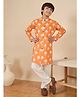 StyloBug Cotton Woven Full Sleeves Ethnic Motifs Printed Kurta & Pyjama Set - Orange