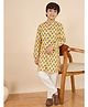 StyloBug Cotton Woven Full Sleeves Floral Printed Kurta & Pyjama Set - Yellow