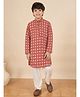StyloBug Cotton Woven Full Sleeves Ethnic Motifs Printed Kurta & Pyjama Set - Red