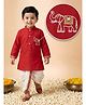 AJ Dezines Pure Cotton Woven Full Sleeves Elephant Embroidered Kurta & Dhoti Set - Red