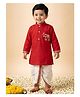AJ Dezines Pure Cotton Woven Full Sleeves Elephant Embroidered Kurta & Dhoti Set - Red