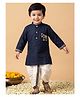 AJ Dezines Pure Cotton Woven Full Sleeves Elephant Embroidered Kurta & Dhoti Set - Blue