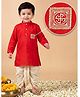 AJ Dezines Pure Cotton Woven Full Sleeves Swastika Embroidered Kurta & Dhoti Set - Red