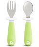 Munchkin Raise Toddler Fork & Spoon Set Self-Feeding Utensils with Germ-Free Raised Base, BPA-Free, Green - 12+ Months