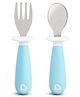 Munchkin Raise Toddler Fork & Spoon Set Self-Feeding Utensils with Germ-Free Raised Base, BPA-Free, Blue - 12+ Months