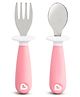 Munchkin Raise Toddler Fork & Spoon Set Self-Feeding Utensils with Germ-Free Raised Base, BPA-Free, Pink - 12+ Months