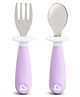 Munchkin Raise Toddler Fork & Spoon Set Self-Feeding Utensils with Germ-Free Raised Base, BPA-Free, Purple - 12+ Months