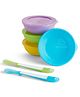 Munchkin Love-a-Bowls Feeding Set 4 Bowls with Lids & 2 Soft-Tip Spoons, Spill-Proof, BPA-Free, Orange/Blue/Green/Purple