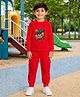 Palgrave Cotton Knit Full Sleeves Team Spirit Text Printed Tee & Cargo Joggers Set - Red