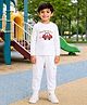 Palgrave Cotton Knit Full Sleeves Car Printed Tee & Joggers Set - White