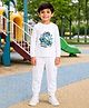 Palgrave Cotton Knit Full Sleeves Surfing Whale Printed Tee & Joggers Set - White