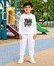 Palgrave Cotton Knit Full Sleeves Cool Boy Text Printed Tee & Joggers Set - White