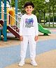 Palgrave Cotton Knit Full Sleeves Controllers Printed Tee & Joggers Set - White