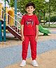 Palgrave Cotton Knit Half Sleeves Headphones Printed Tee & Joggers Set - Red