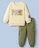 Babyhug Disney 100% Cotton Terry Knit Full Sleeves Sweatshirt and Joggers Set With Pooh Graphic & Text Print - Off White