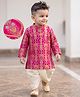 EARTHY TOUCH Woven Full Sleeves Dhoti Kurta Set With Floral Print in Pink