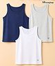 Honeyhap Premium Cotton Elastane Knit Solid Vests Pack of 3 - Bright White Navy Peony & White Melange