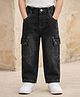 Rikidoos Denim Woven Straight-Fit Button Down Full Length Washed Cargo Jeans - Black