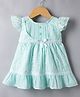 Blabber Cap Sleeves Swirls Embroidered & Lace Embellished Knee Length Dress - Sea Green