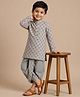 The Mom Store Cotton Woven Full Sleeves Floral Block Printed Dhoti Kurta Set - Grey