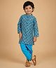 The Mom Store Cotton Woven Full Sleeves Floral Block Printed Dhoti Kurta Set - Blue